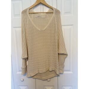We The Free Womens Oversized Crochet Knit Cropped V Neck Sweater White Medium